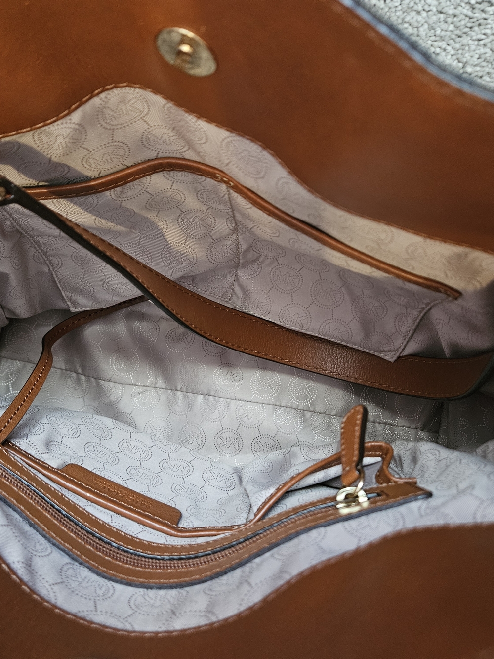 Michael Kors Brown Logo Satchel with Tan Leather Trim - Picture 4 of 4